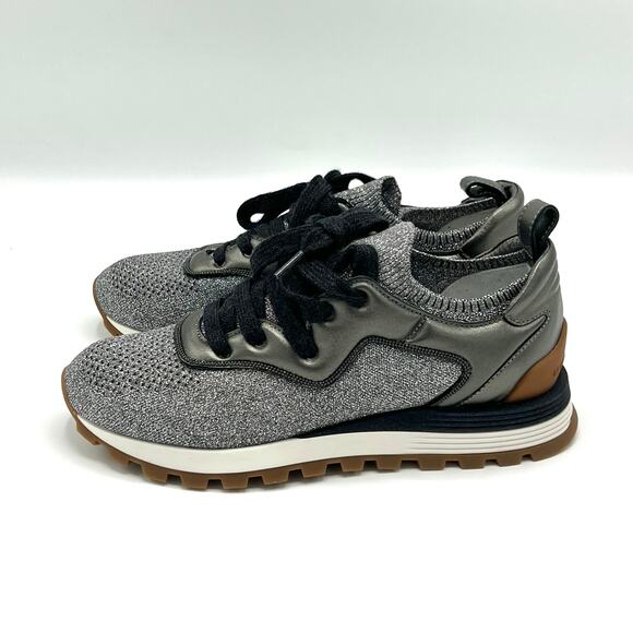 NEW Brunello Cucinelli Metallic Knit and Leather Sneakers Size 35.5 (US 5.5) - Picture 6 of 12